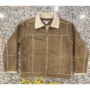 Aeropostale Jacket Faux Brown Suede Leather Shearling Collar Sherpa Lined Size M